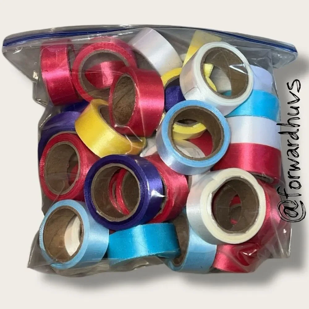 40-Roll Ribbon Lot – 1 Gallon Bag – Mixed Colors – Craft Supply